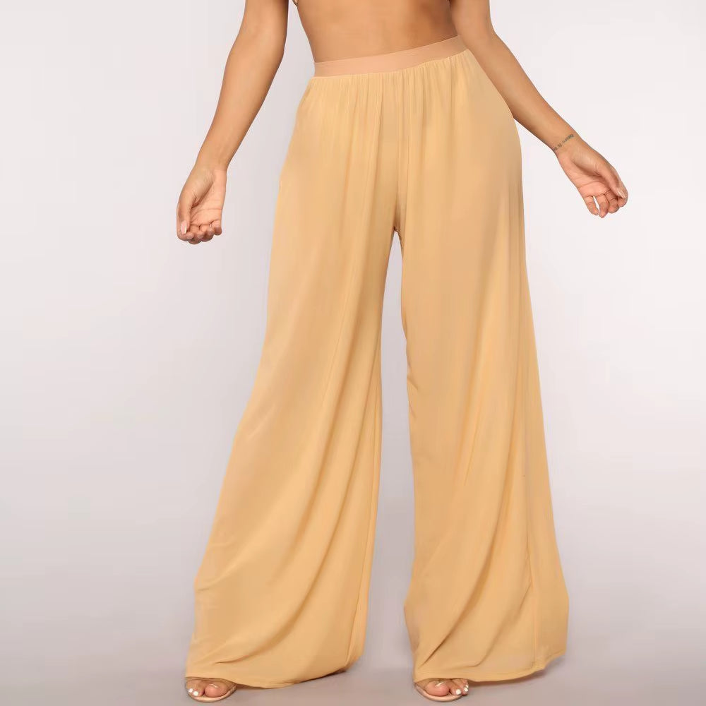 Chic Boho Sheer Wide Leg High Waist Beach Trousers for Effortless Style