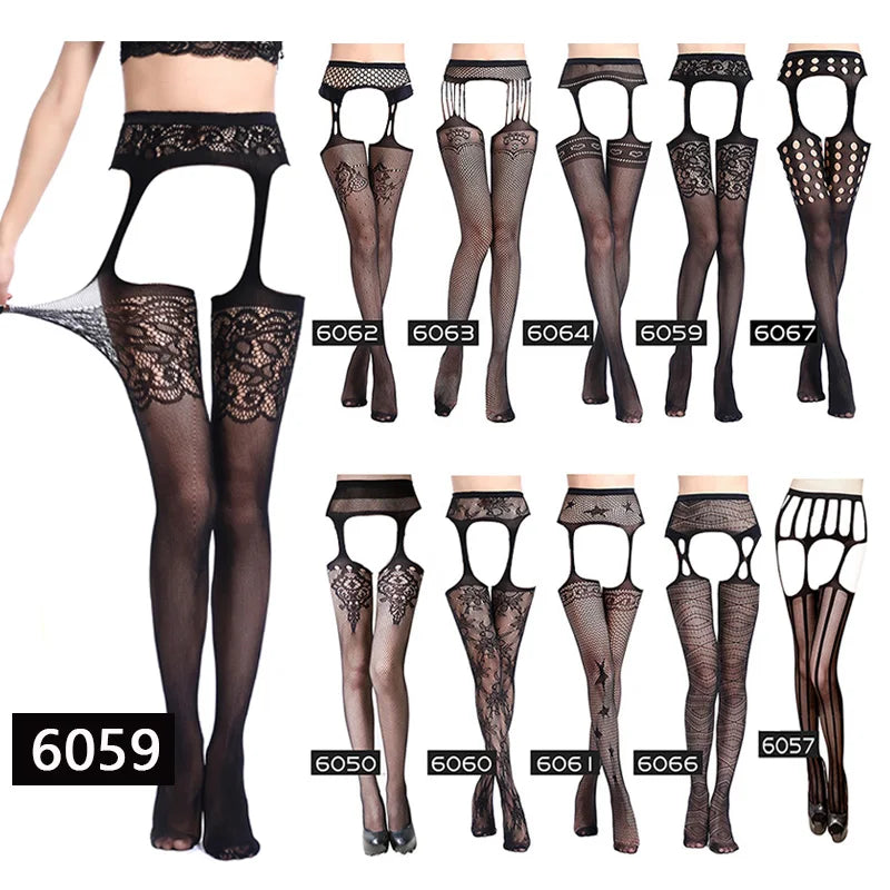 Seductive Black Fishnet Thigh Highs with Garter Belt - Elegant Elastic Stockings for Women