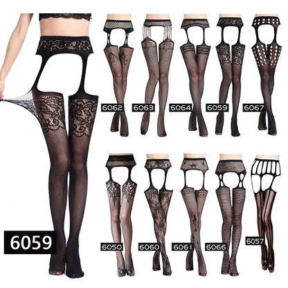 Seductive Black Fishnet Thigh Highs with Garter Belt - Elegant Elastic Stockings for Women