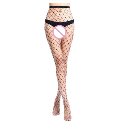 Seductive Black Fishnet Thigh Highs with Garter Belt - Elegant Elastic Stockings for Women