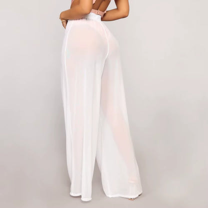 Chic Boho Sheer Wide Leg High Waist Beach Trousers for Effortless Style