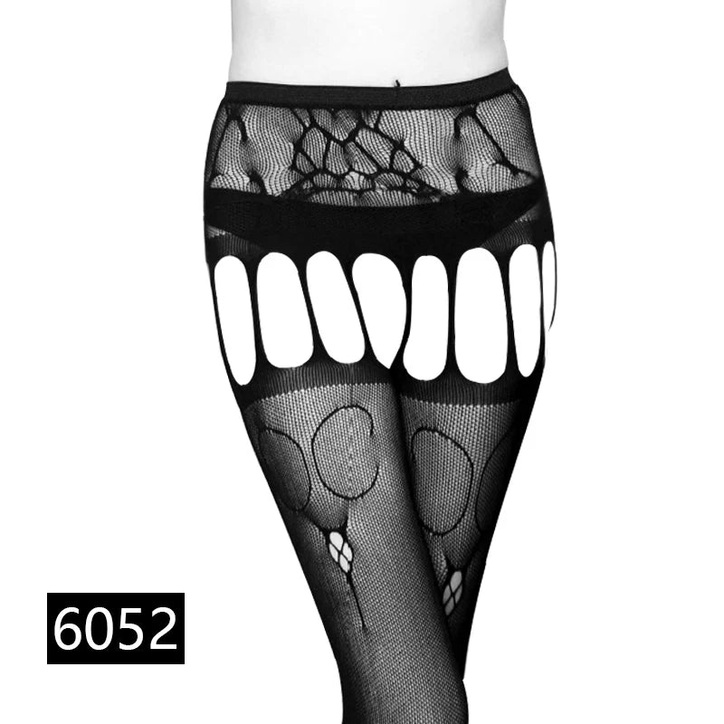 Seductive Black Fishnet Thigh Highs with Garter Belt - Elegant Elastic Stockings for Women