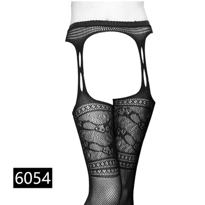 Seductive Black Fishnet Thigh Highs with Garter Belt - Elegant Elastic Stockings for Women