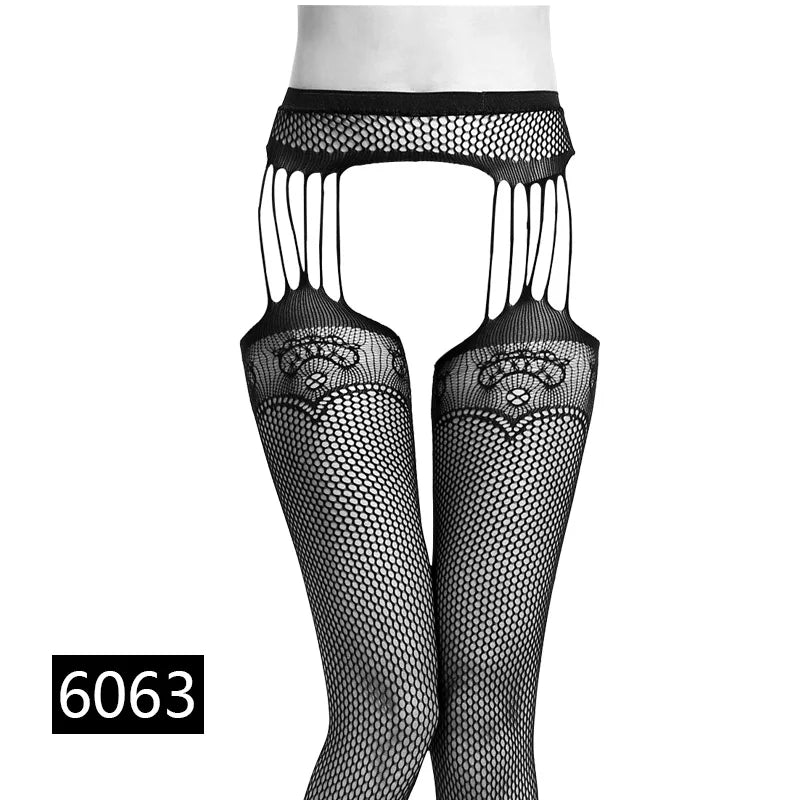 Seductive Black Fishnet Thigh Highs with Garter Belt - Elegant Elastic Stockings for Women