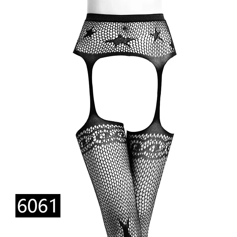 Seductive Black Fishnet Thigh Highs with Garter Belt - Elegant Elastic Stockings for Women
