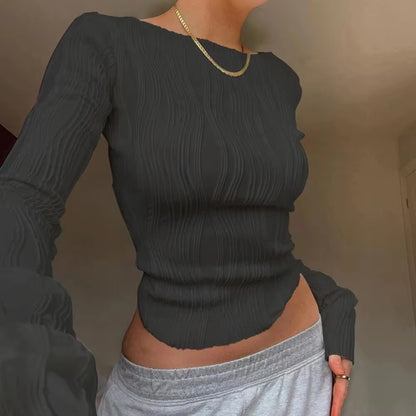 Chic Lightweight Long Sleeve Ruched Bodycon Blouse for Women - Retro Streetwear Style