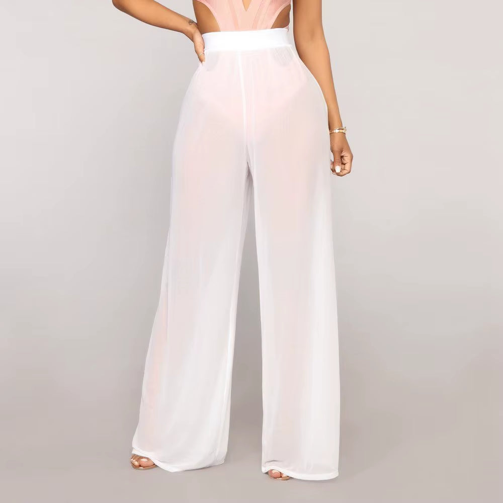 Chic Boho Sheer Wide Leg High Waist Beach Trousers for Effortless Style