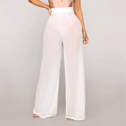 Chic Boho Sheer Wide Leg High Waist Beach Trousers for Effortless Style
