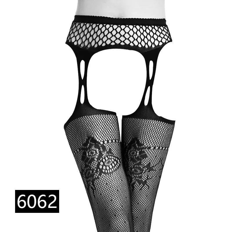 Seductive Black Fishnet Thigh Highs with Garter Belt - Elegant Elastic Stockings for Women