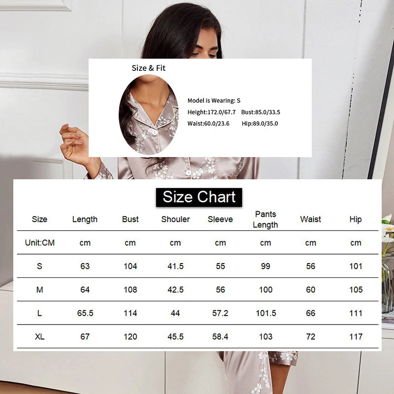 Chic Long Sleeve Pajama Set for Women - Button Down Print Nightwear with Trousers - Stylish Loungewear & Comfortable Sleepwear