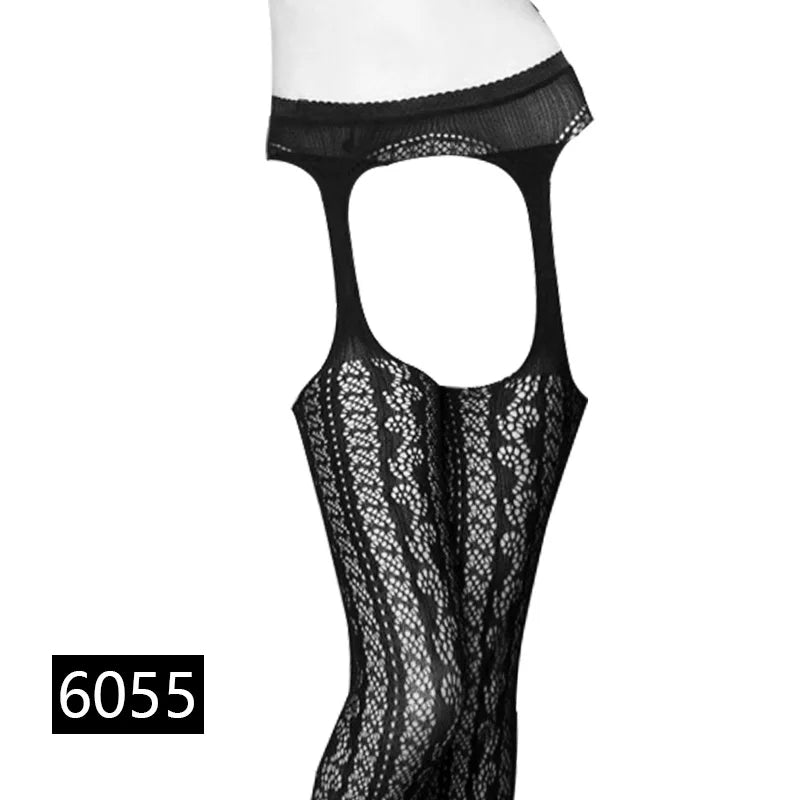 Seductive Black Fishnet Thigh Highs with Garter Belt - Elegant Elastic Stockings for Women