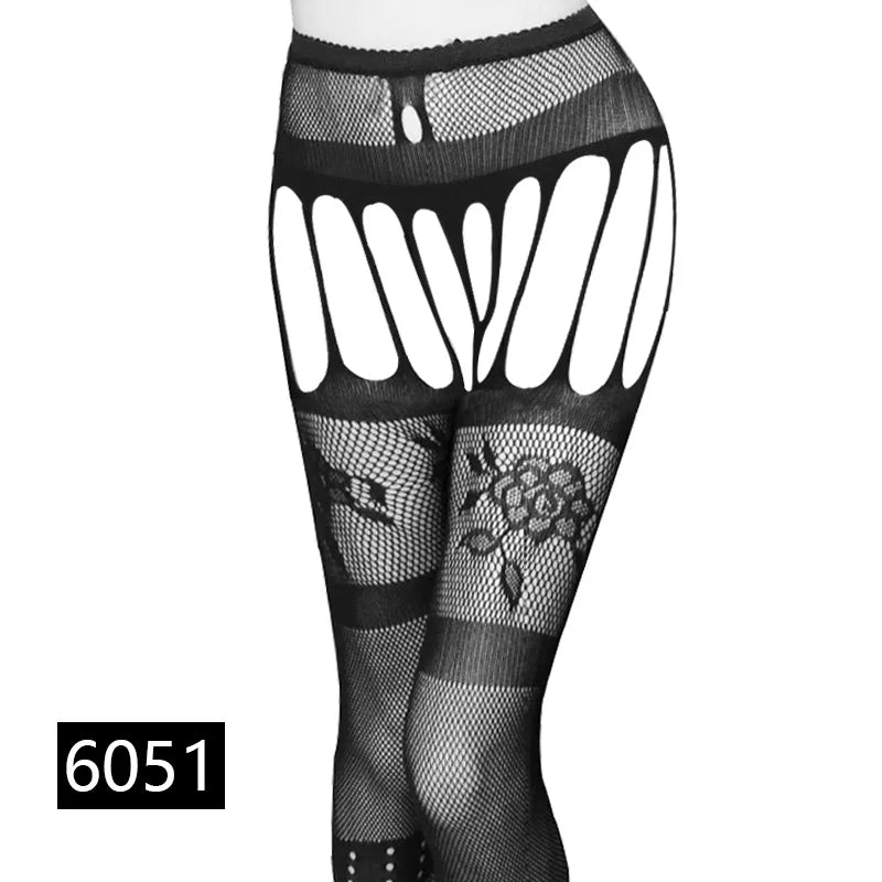 Seductive Black Fishnet Thigh Highs with Garter Belt - Elegant Elastic Stockings for Women