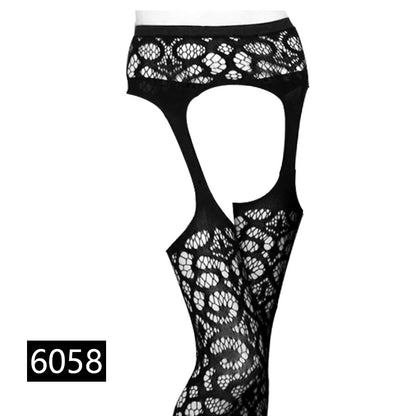 Seductive Black Fishnet Thigh Highs with Garter Belt - Elegant Elastic Stockings for Women