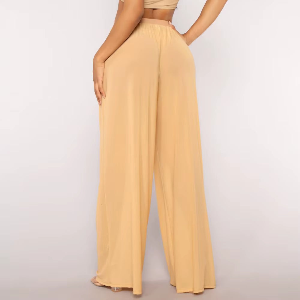 Chic Boho Sheer Wide Leg High Waist Beach Trousers for Effortless Style