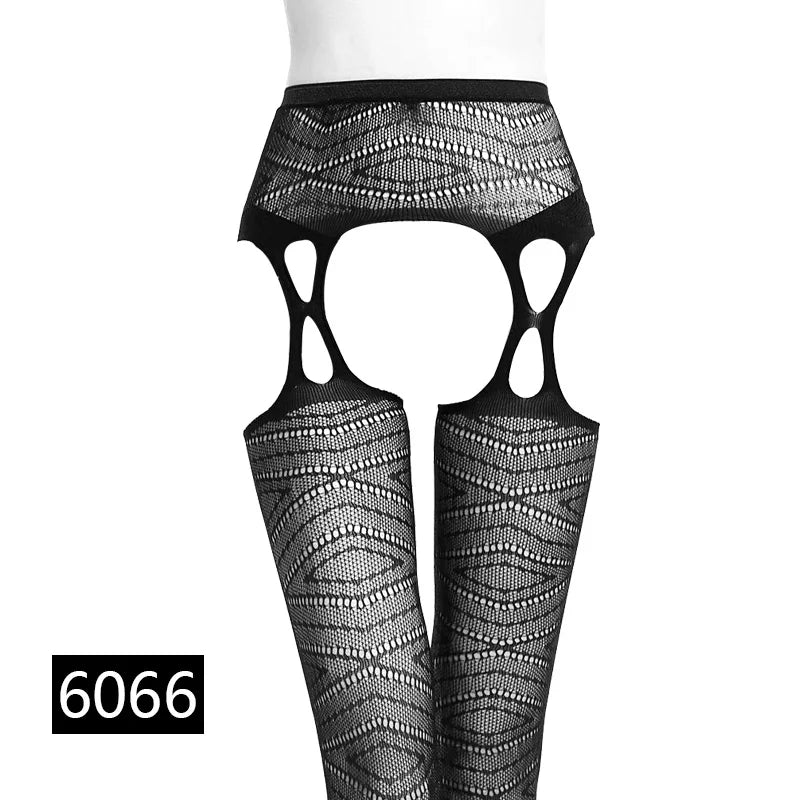 Seductive Black Fishnet Thigh Highs with Garter Belt - Elegant Elastic Stockings for Women