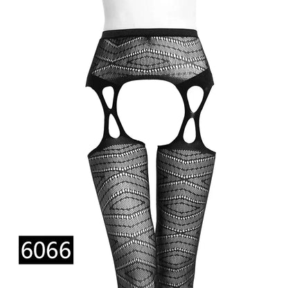Seductive Black Fishnet Thigh Highs with Garter Belt - Elegant Elastic Stockings for Women
