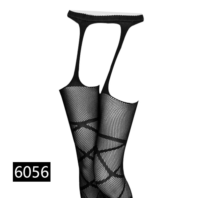 Seductive Black Fishnet Thigh Highs with Garter Belt - Elegant Elastic Stockings for Women