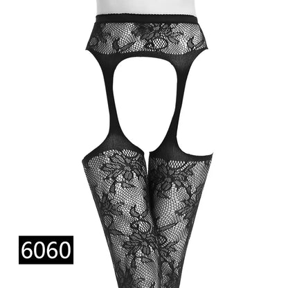 Seductive Black Fishnet Thigh Highs with Garter Belt - Elegant Elastic Stockings for Women