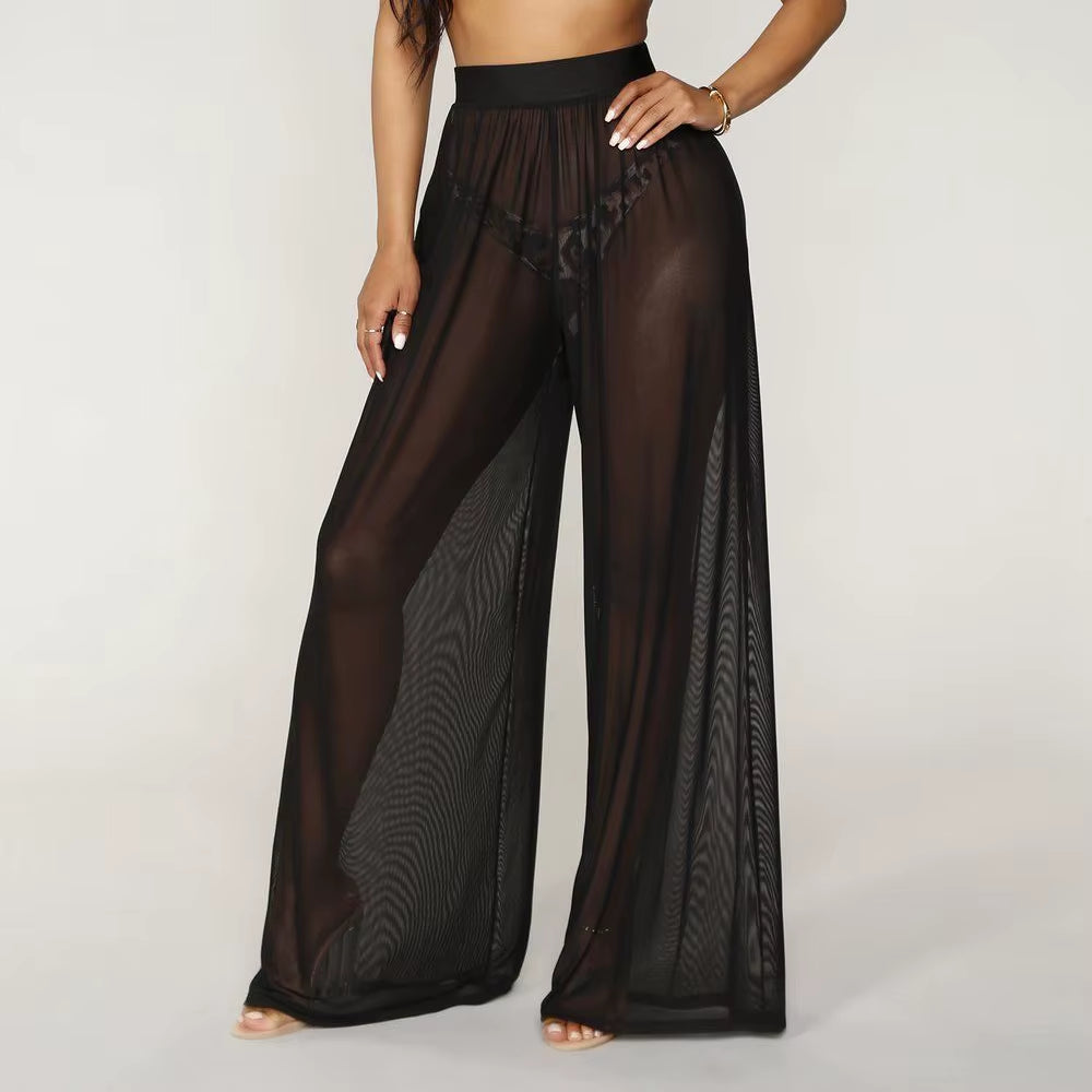 Chic Boho Sheer Wide Leg High Waist Beach Trousers for Effortless Style